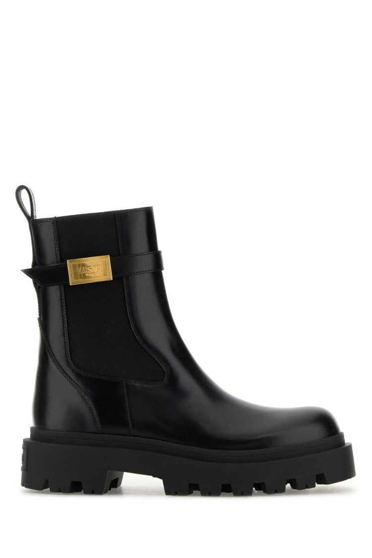 Versace Black Leather Alba Ankle Boots