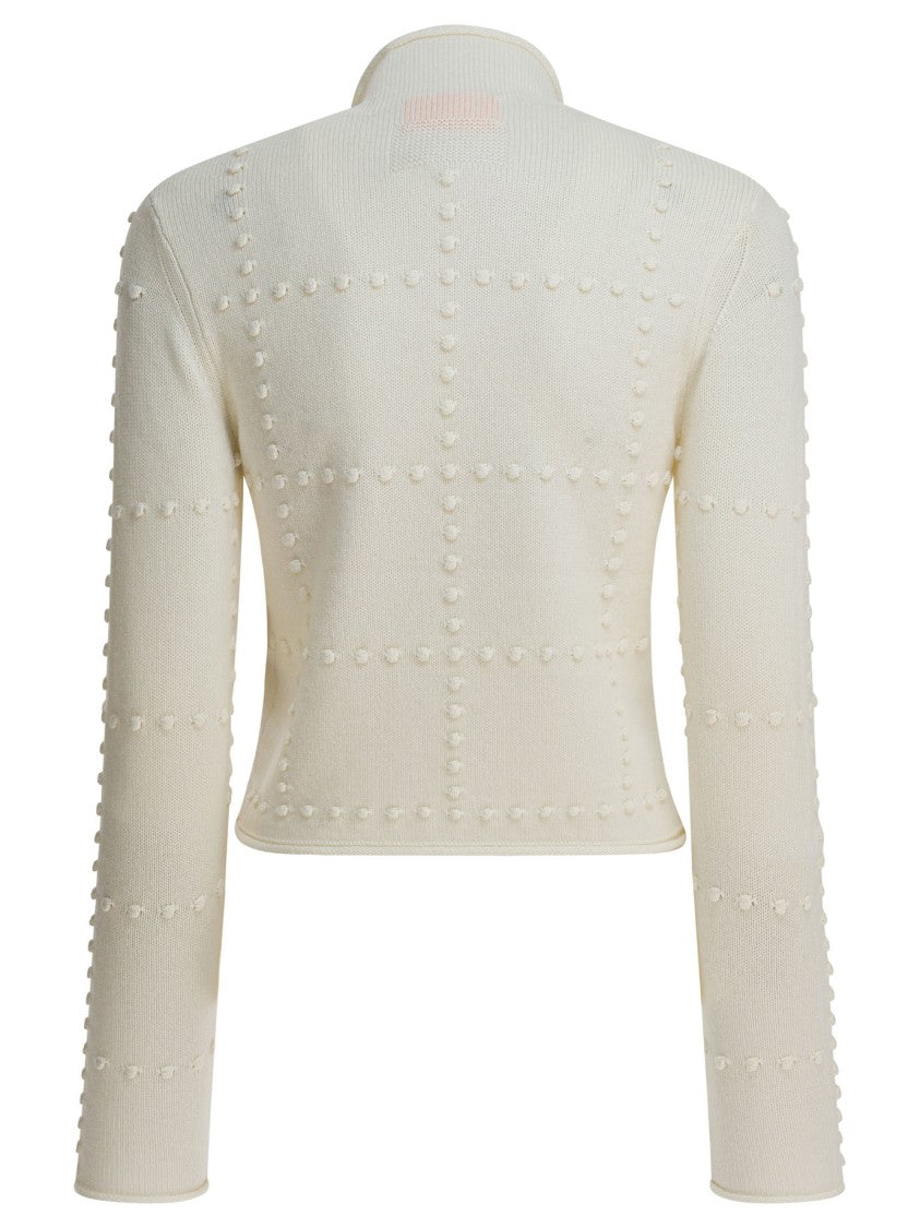 Guest In Residence Cropped White Knit Sweater With Textured Dot Pattern