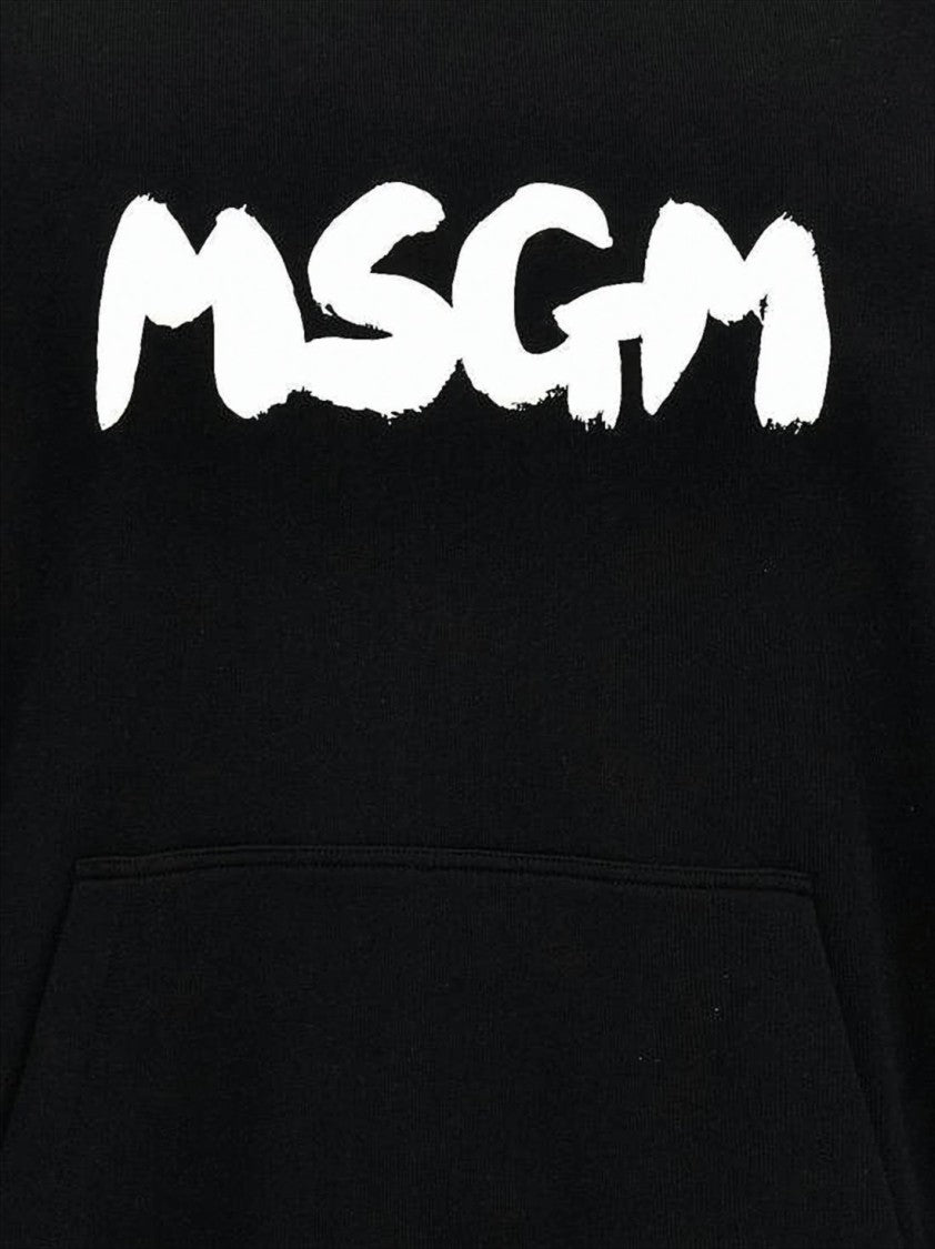 Msgm Black Hoodie With Bold Brushstroke Logo And Relaxed Fit