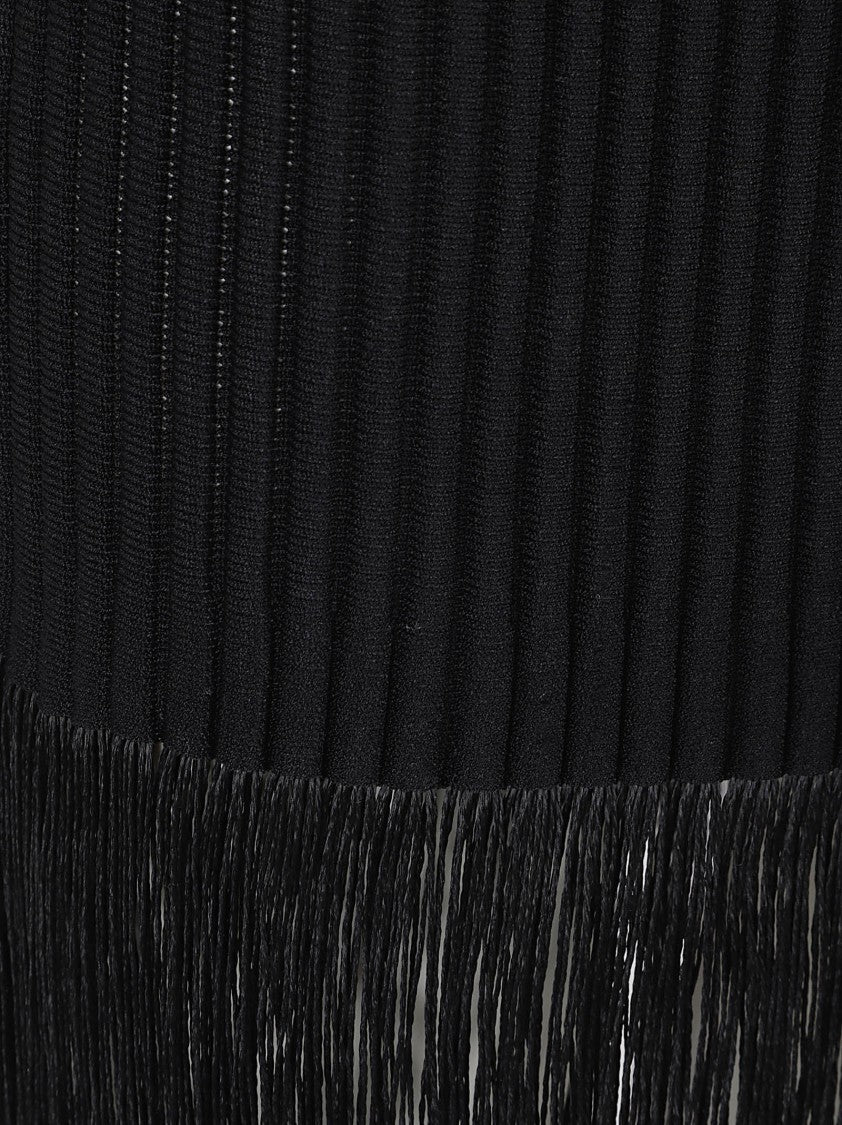 Alaïa Fringed High-Waist Knit Skirt With Elasticized Waistband