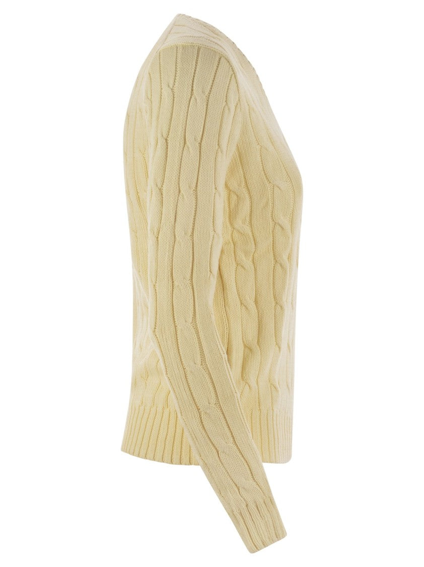 Polo Ralph Lauren Plaited Cotton V-Neck Sweater