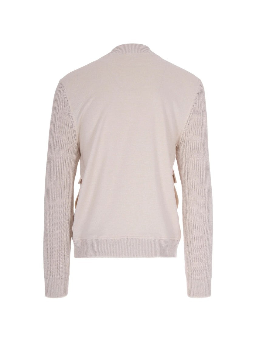 Eleventy Light Beige Ribbed Detail Zip Jacket