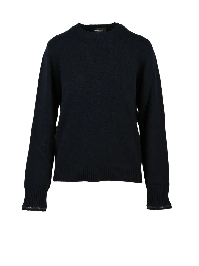 Fabiana Filippi Rhinestone Virgin Wool-Blend Crewneck Sweater