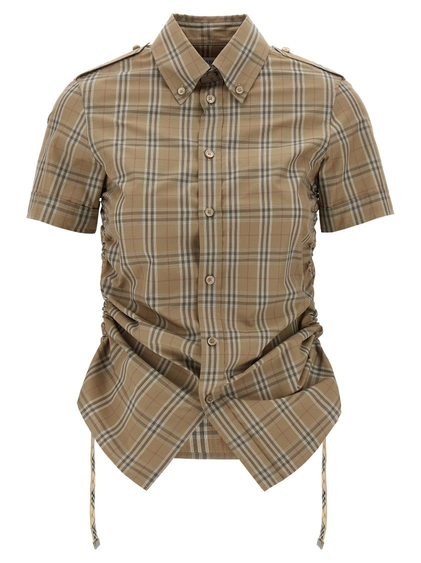 Burberry Check-Print Cotton Shirt With Curled Side Detail