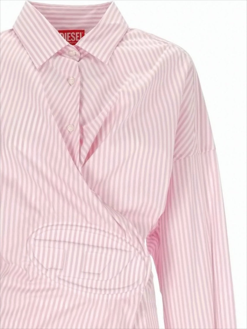 Diesel Wrap-Style Pink And White Striped Diesel Shirt