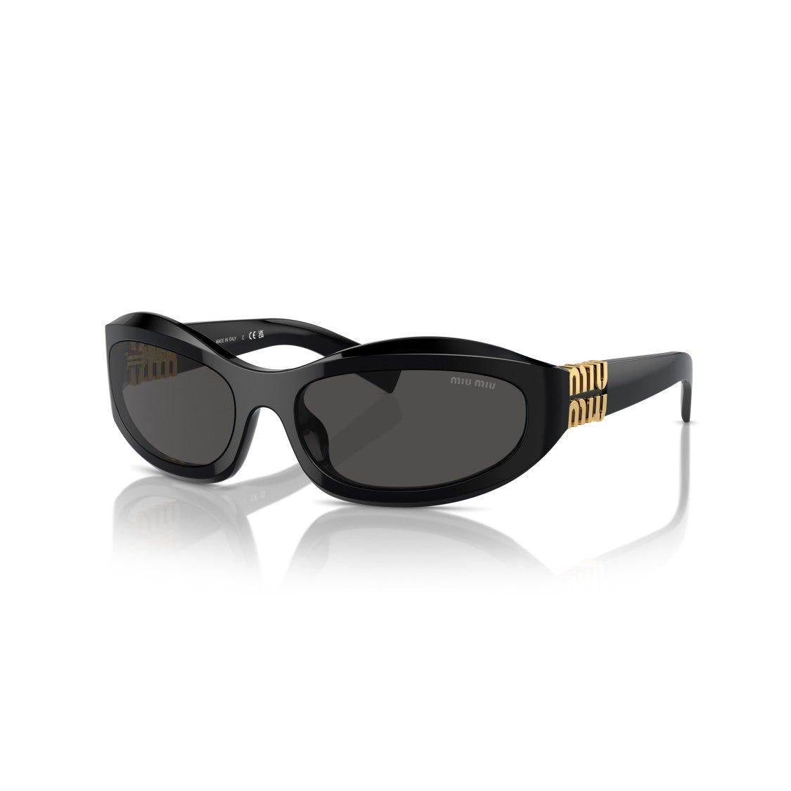 Miu Miu 0Mu 14Zs Oval-Shaped Black Acetate Sunglasses