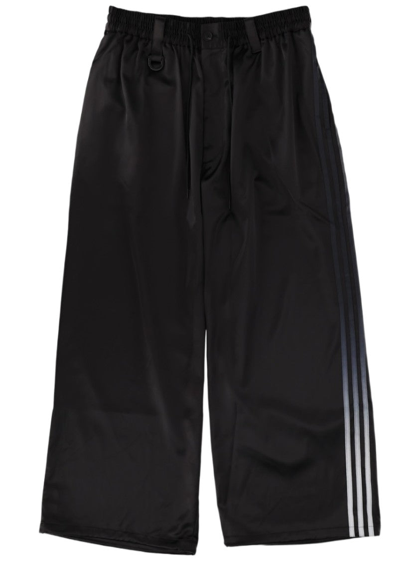Y-3 Wide-Leg Satin Pants With Drawstring Waist And Three-Stripe Detail