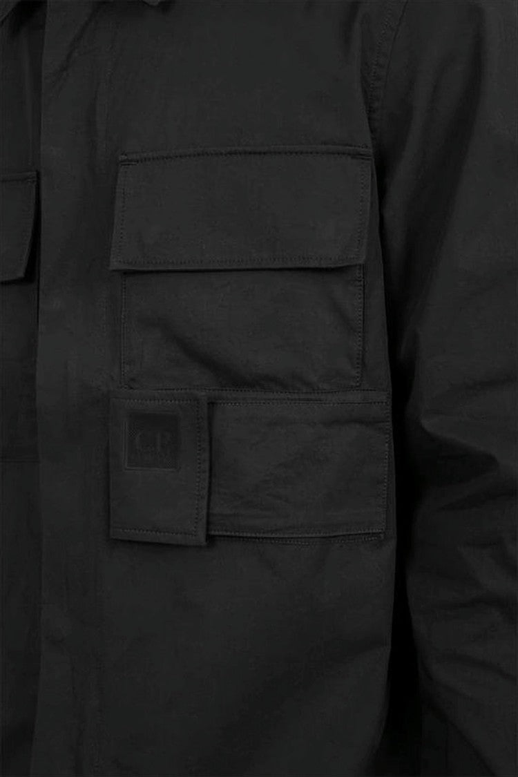 C.P. Company Black Long-Sleeve Shirt With Classic Collar And Utility Pockets