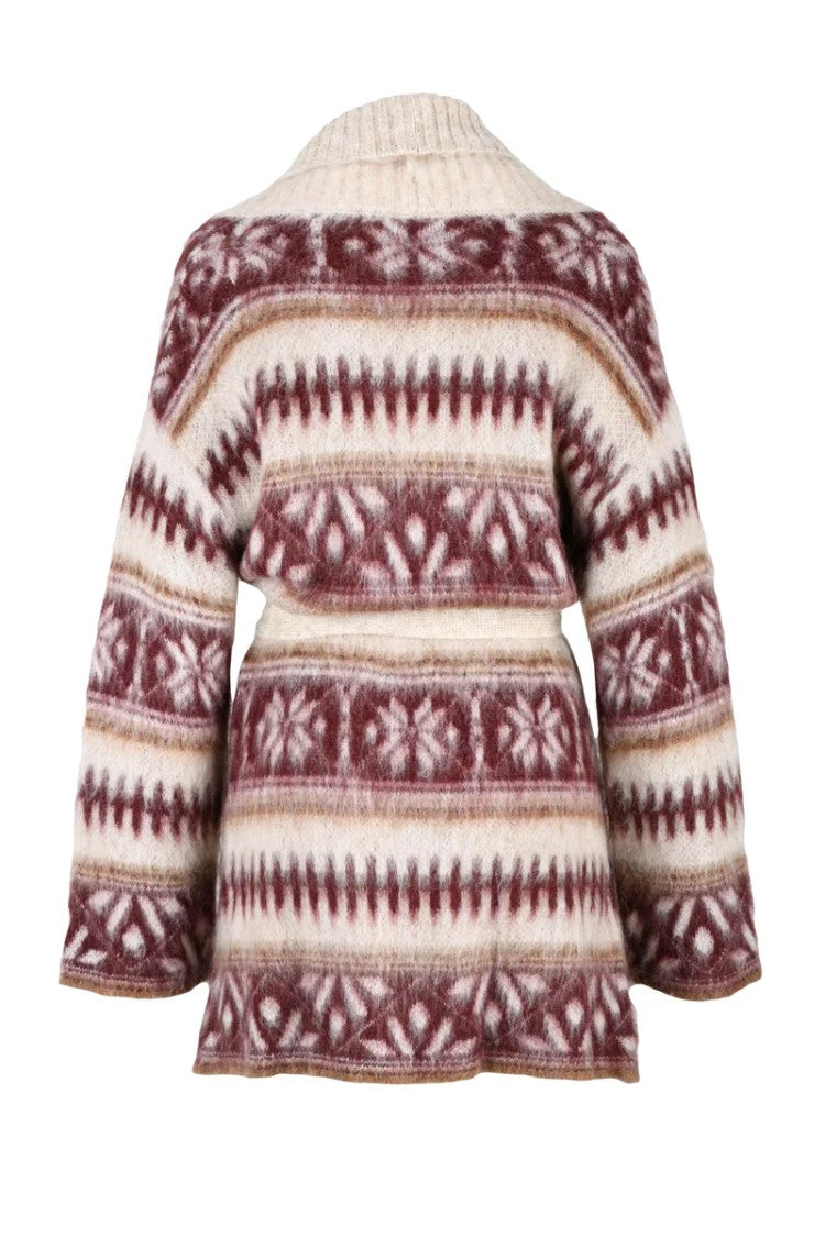 Kontatto Beige/Bordeaux Acrylic Mohair Polyamide Women's Cardigan