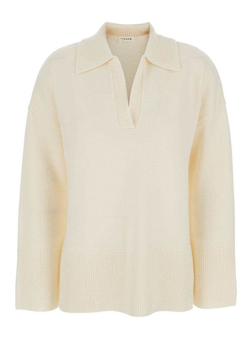 P.A.R.O.S.H. White Sweater With Polo Shirt Style Collar