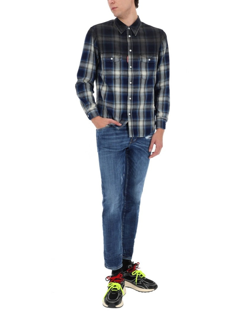Dsquared2 Multicolor Gradient Plaid Cotton Shirt