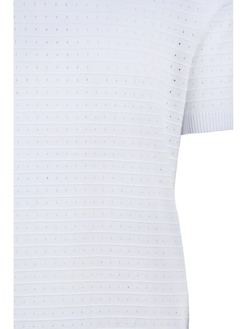 Alpha Studio White Cotton Polyester Crew Neck Knit Top