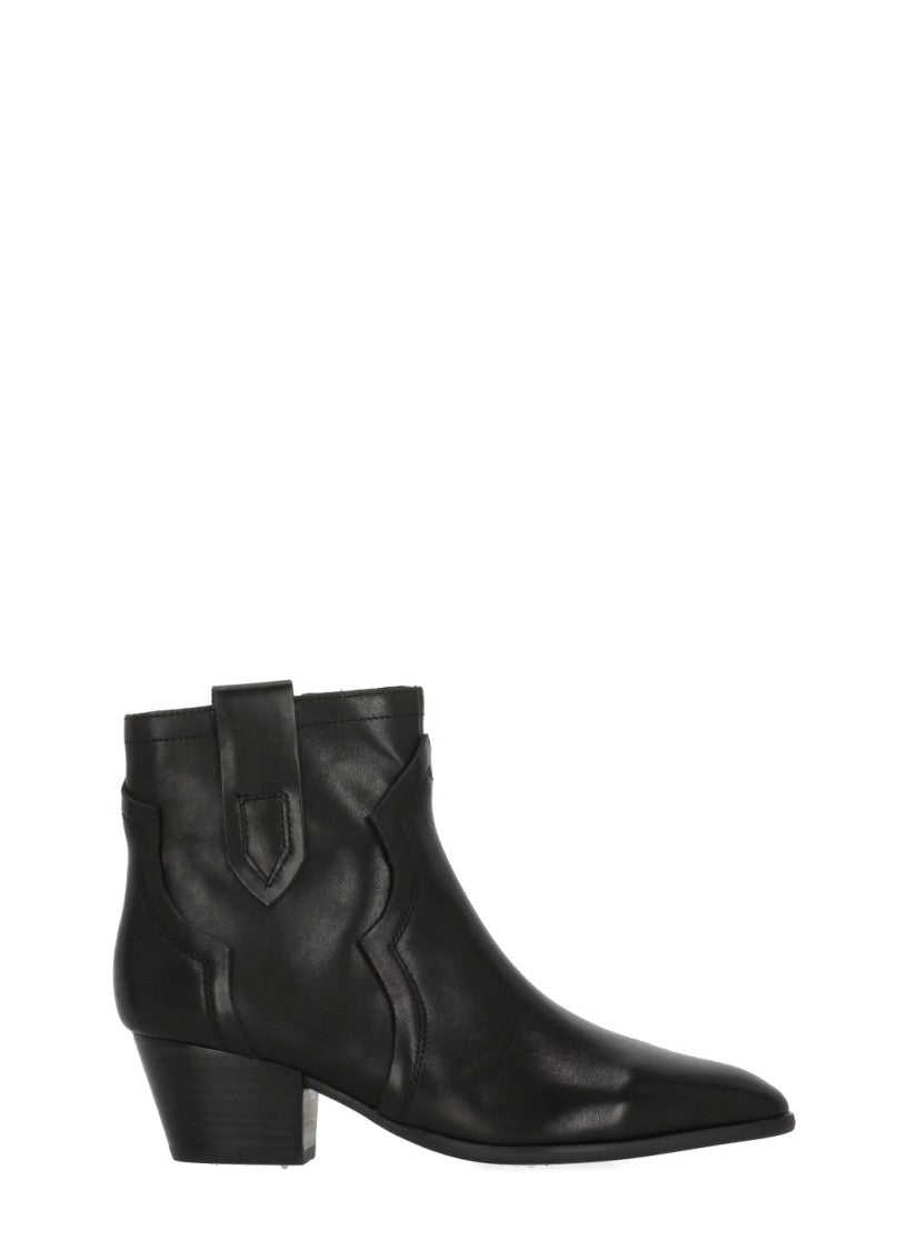 Ash Black Flare Arrow-Toe Leather Boots