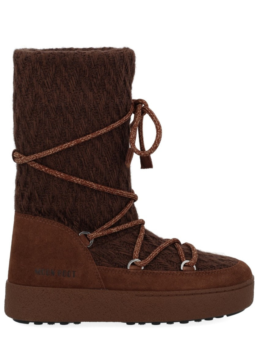 Moon Boot Per Guest In Residence Brown Textured Knit Wool-Blend Boots