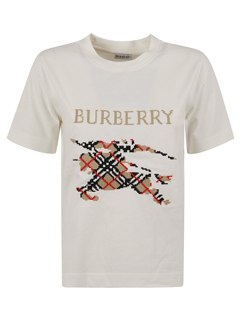 Burberry Check Motif T-Shirt With Logo Lettering
