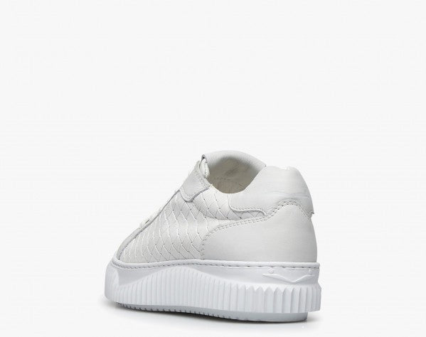 Voile Blanche White Textured Leather Fabric Low-Top Sneakers