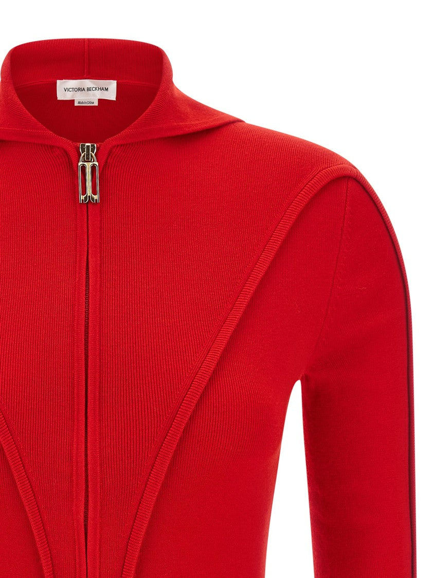 Victoria Beckham Slim-Fit Cardigan With Wool Hood And Ribbed Detailing