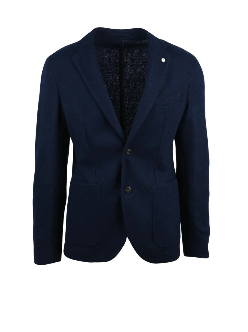 L.B.M. 1911 Unlined Blue Wool Blend Blazer With Tailored Fit