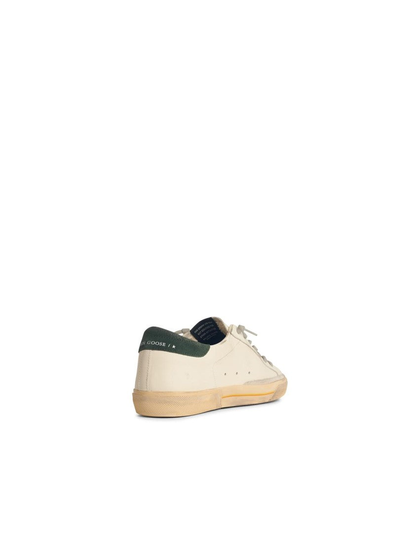 Golden Goose White Leather Sneakers With Green Suede Heel