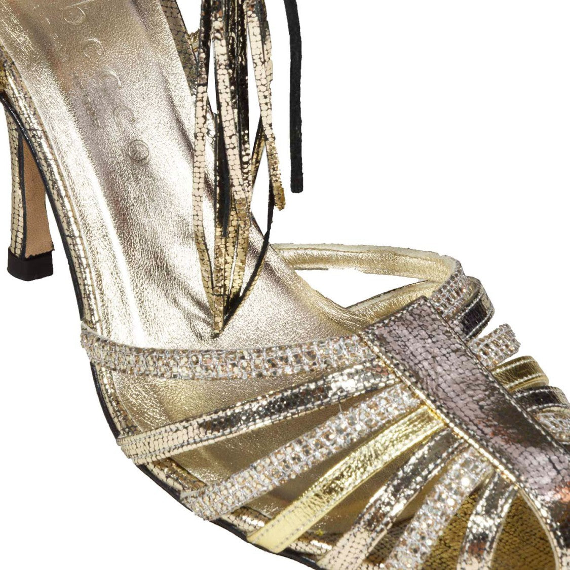 Cabeceo Cage Design High-Heeled Sandals In Gold Laminated Leather