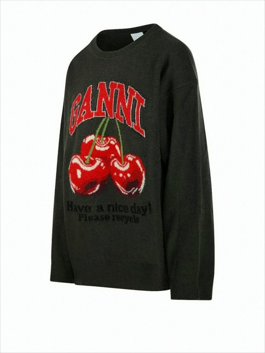 Ganni Graphic Knit Sweater With Cherry Motif
