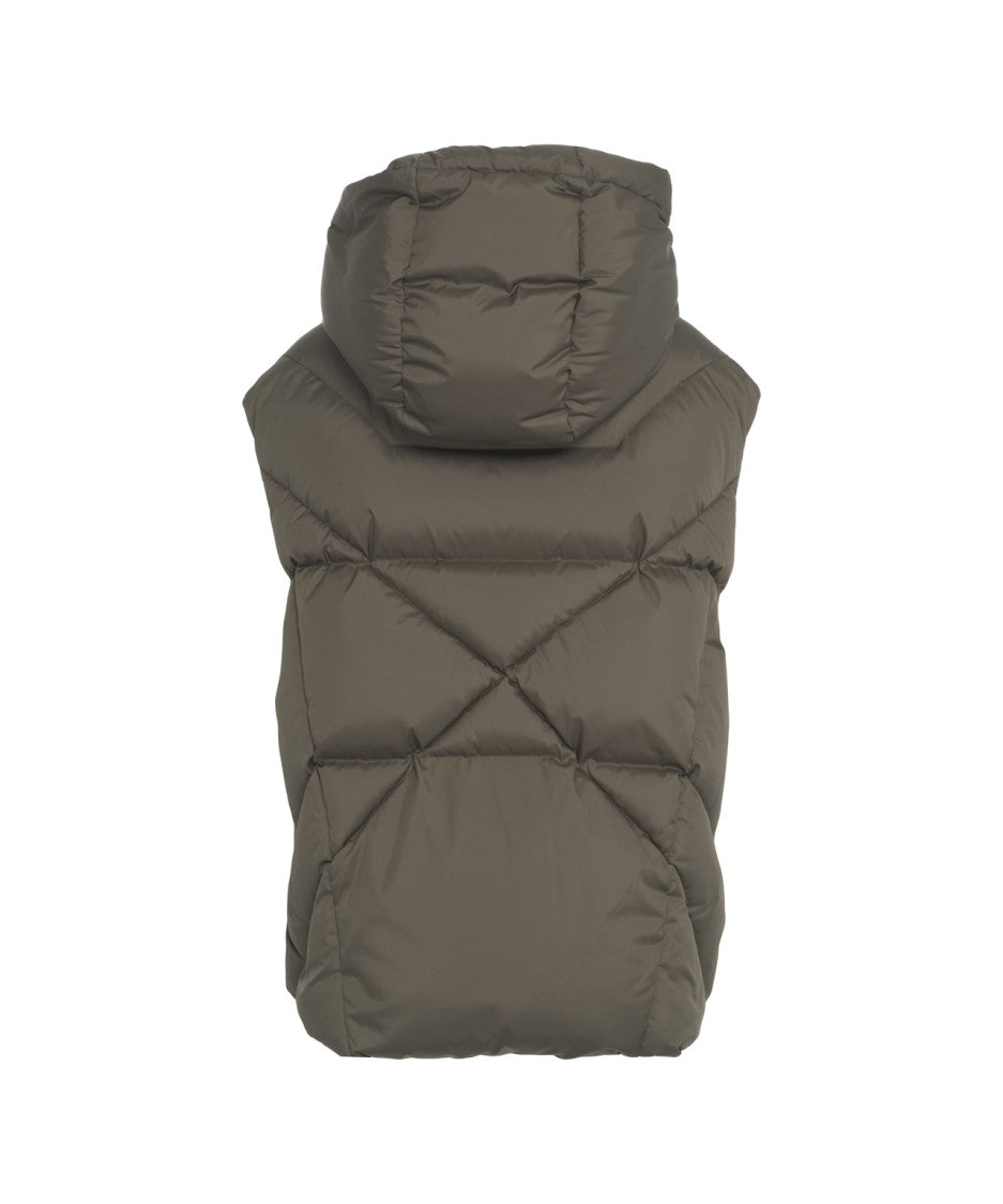 Khrisjoy Olive Padded Waistcoat With Hood And Zippered Detailing