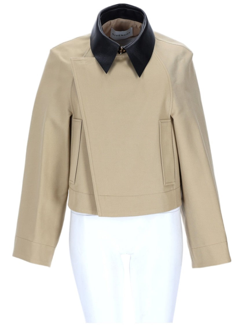 Givenchy Cropped Beige Sports Jacket With Contrasting Black Collar