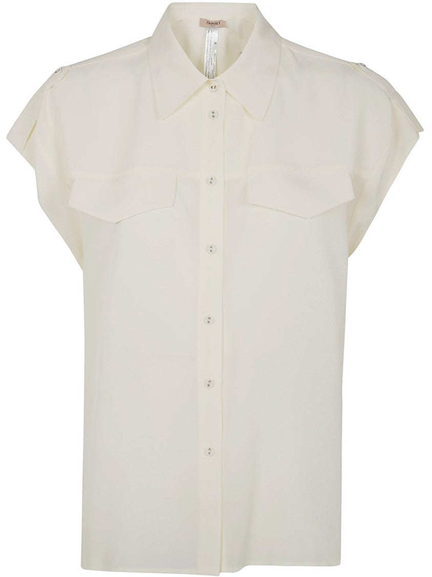 Twin-Set Short Sleeve Crepe Shirt With Button-Down Front