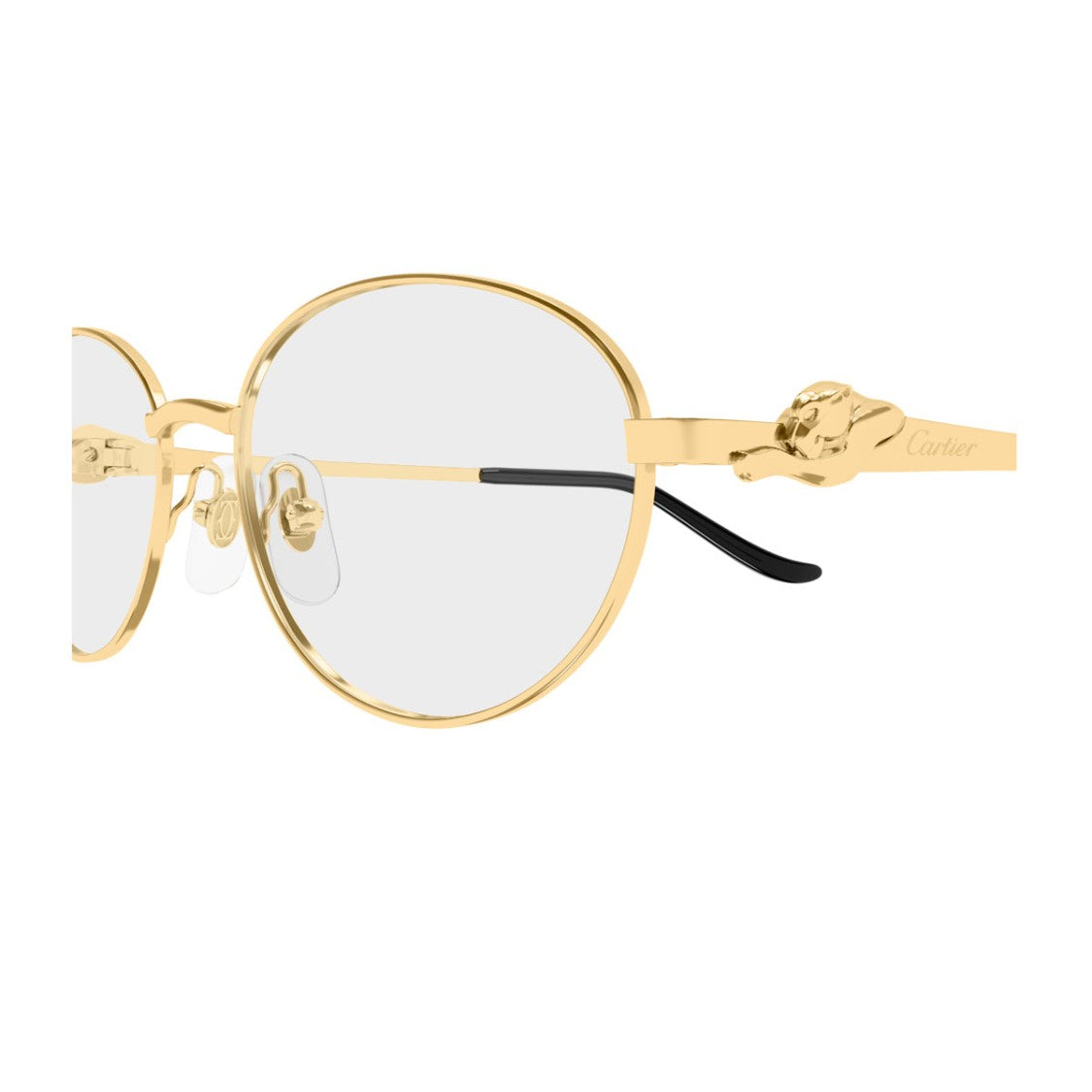 Cartier Gold Transparent Metal Eyeglasses With Panther Detail