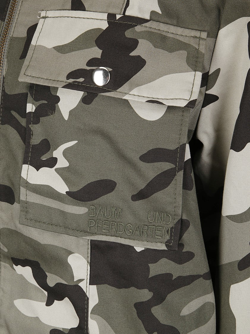 Baum Und Pferdgarten Military Print Jacket With Contrasting Button Pockets And Zip Closure
