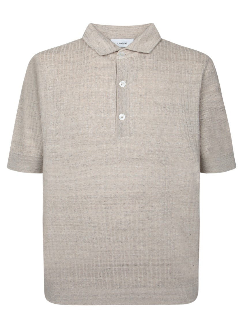 Lardini Textured Beige Polo T-Shirt With Buttoned Placket