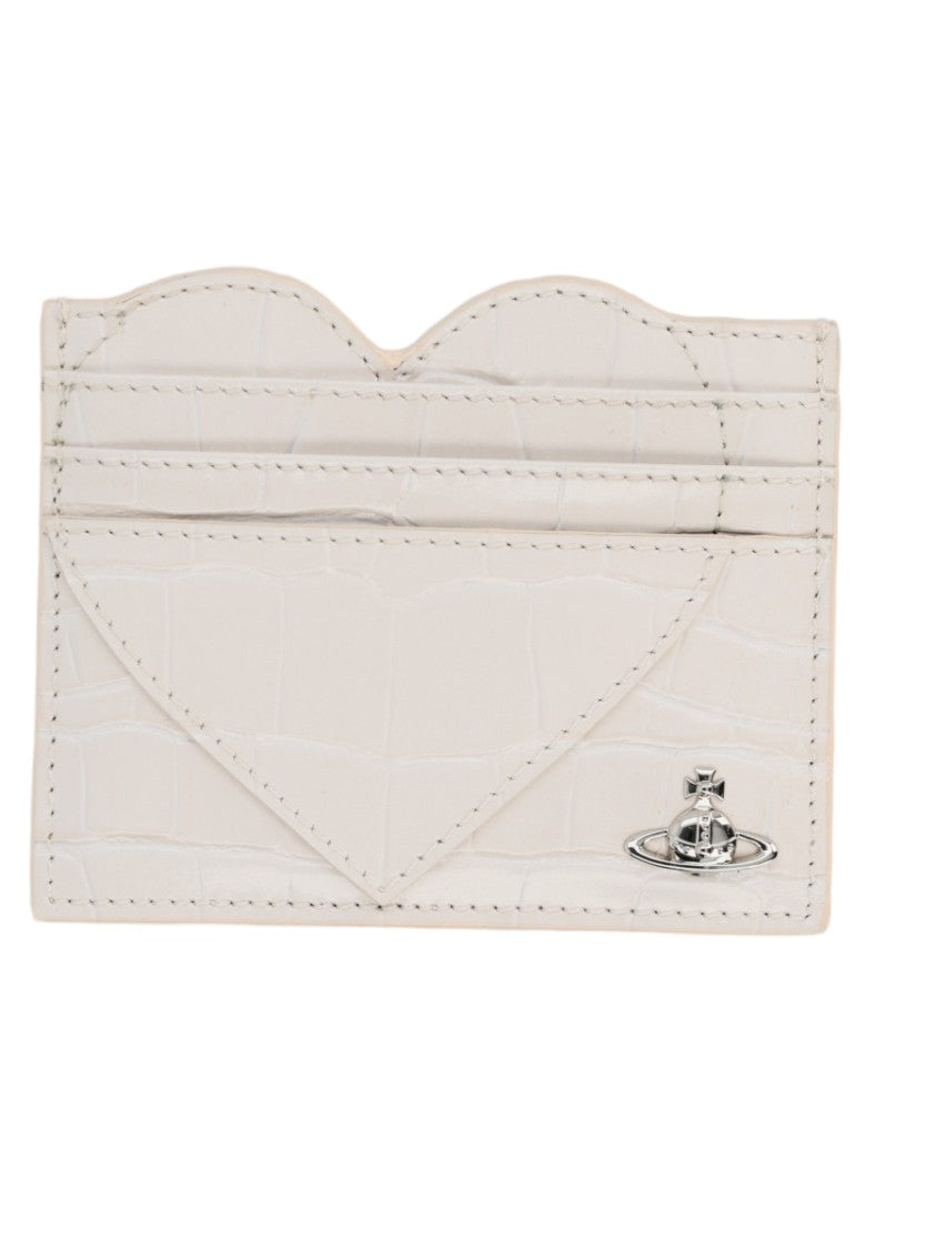 Vivienne Westwood Textured Crocodile-Embossed Ivory Wallet With Heart-Shaped Flap