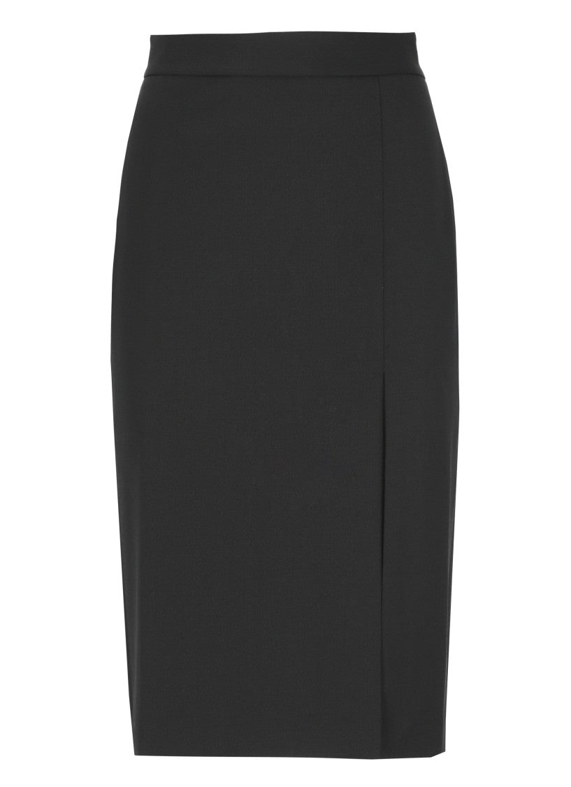 The Andamane Black Knee-Length Wool-Blend Skirt