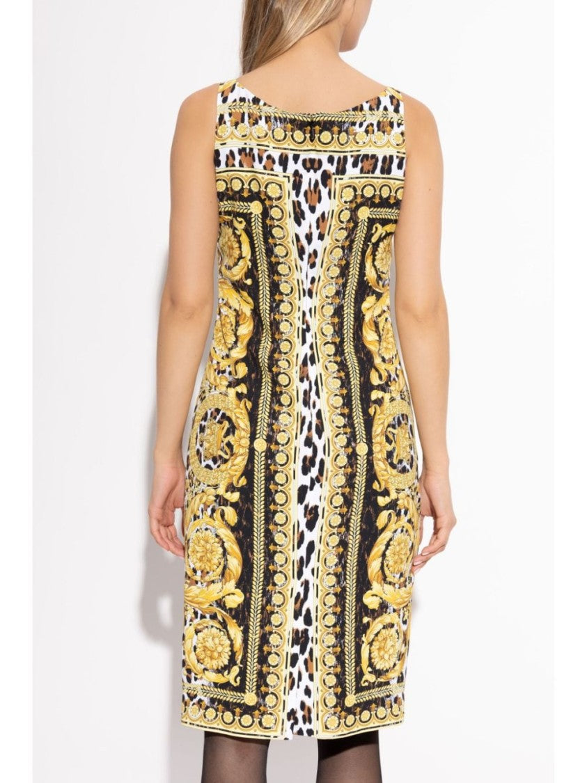 Versace Leopard Print Medusa Head Midi Dress