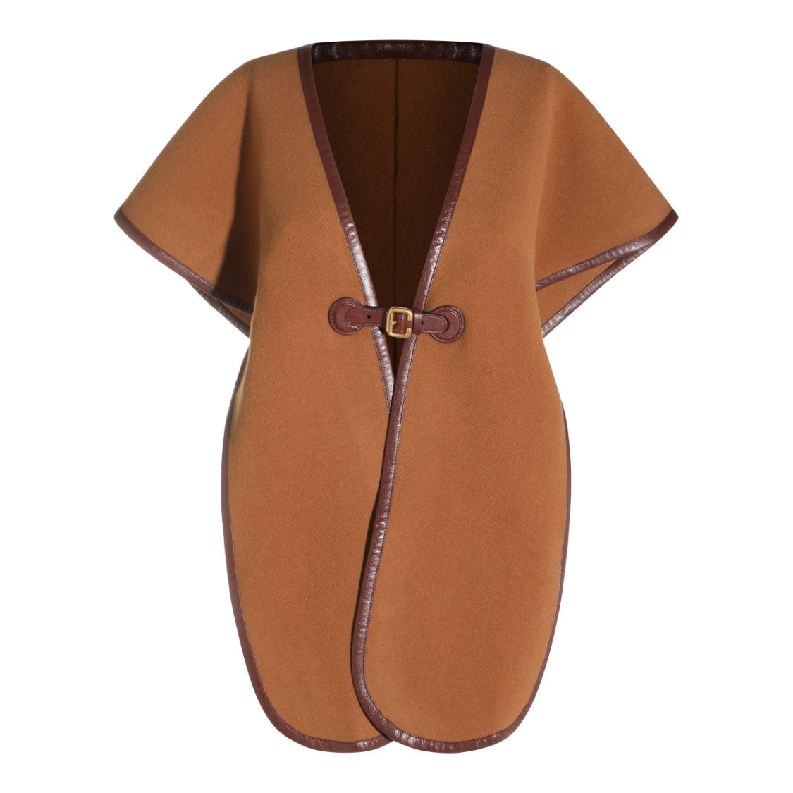 Chloé Brown Leather Trim Cape Scarf