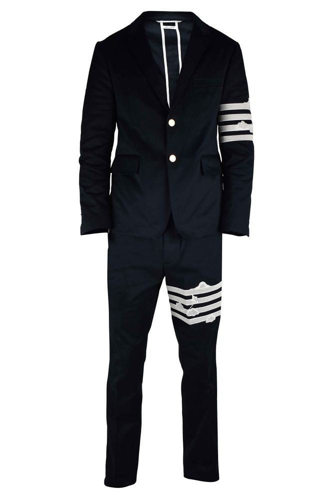 Thom Browne Navy Blue Tailored Suit With Embroidered Accents
