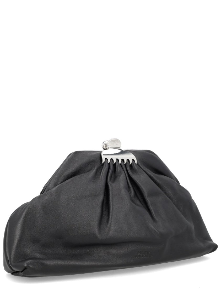 Marc Jacobs Black Glam Ruched Lamb Leather Clutch