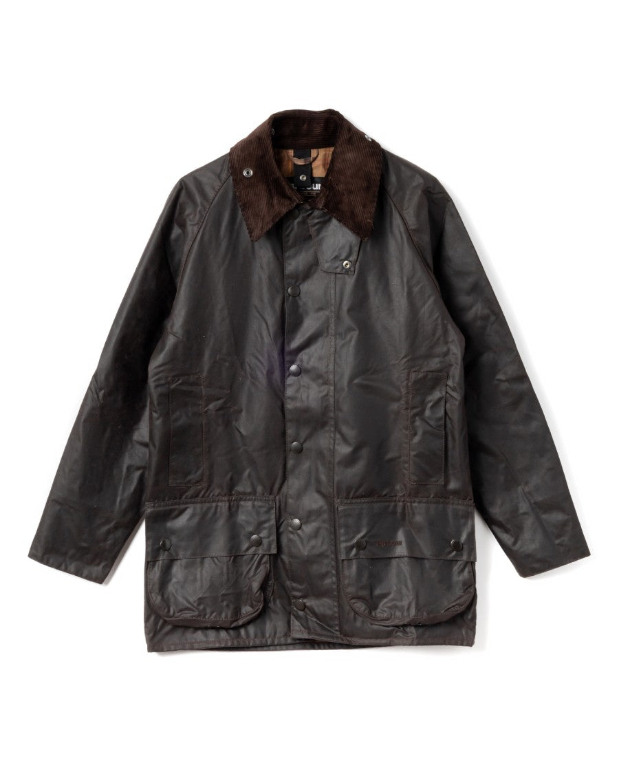 Barbour Beaufort Waxed Cotton Jacket With Corduroy Collar And Multiple Pockets