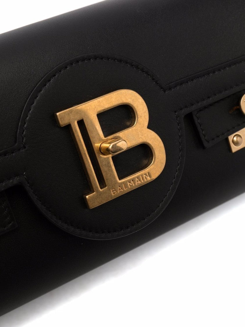 Balmain Black Leather Chain Link Shoulder Bag