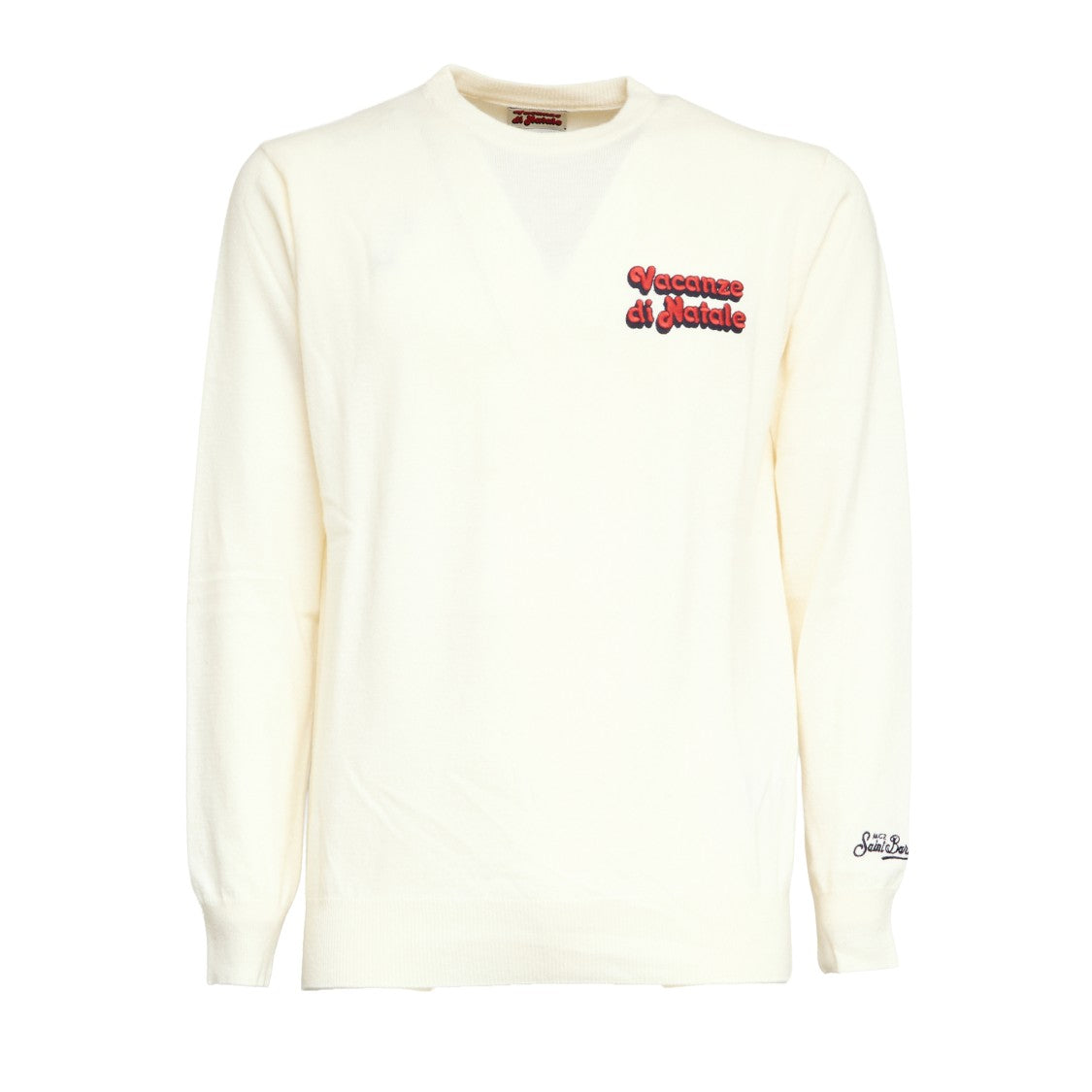 Mc2 Saint Barth Crewneck Sweater With Ribbed Detailing And Holiday Embroidery
