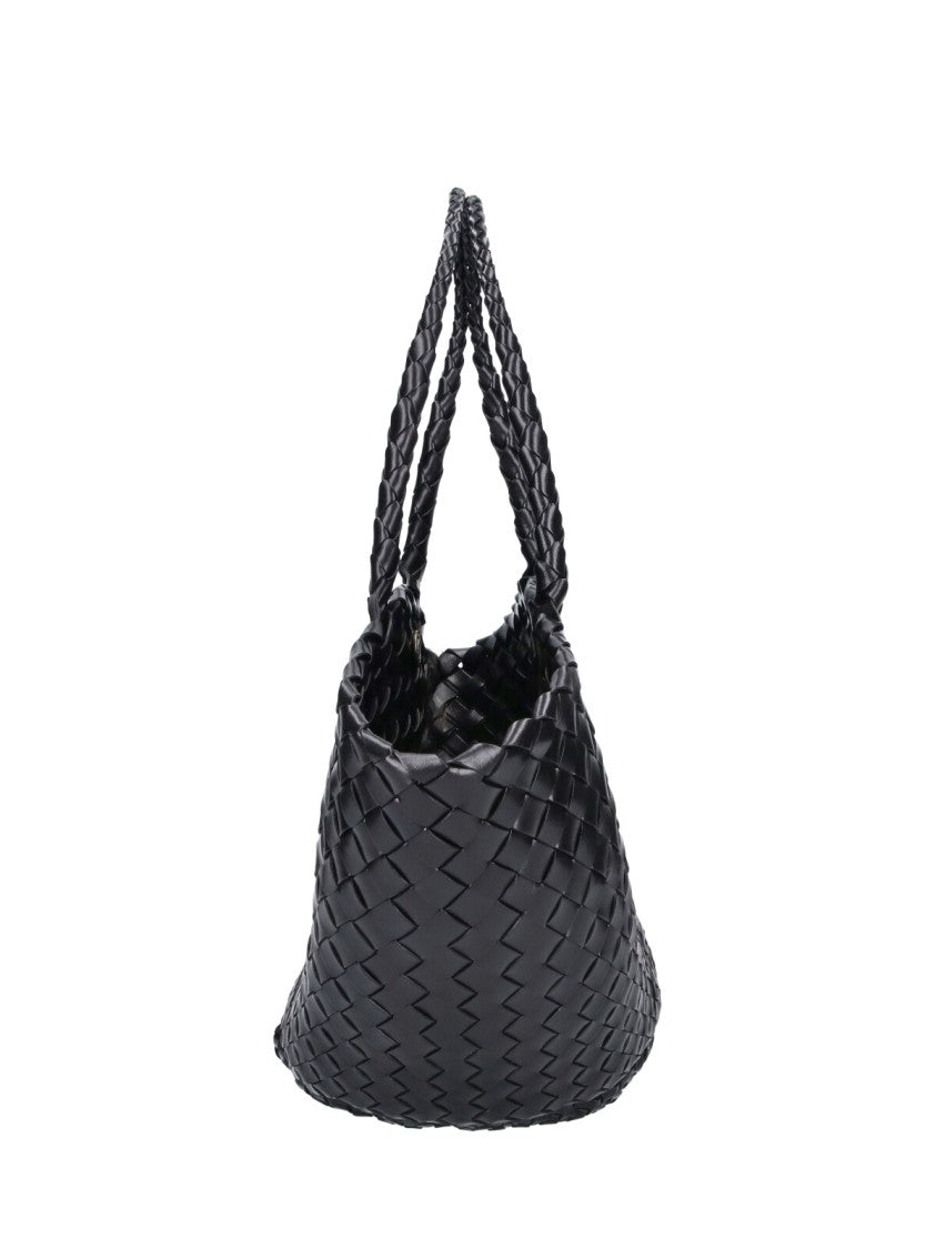 Dragon Diffusion Braided Black Leather Tote With Metal Closure