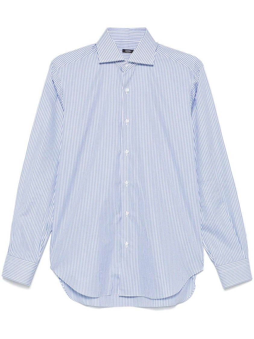 Barba Classic Vertical Stripe Barba Shirt In Clear Blue