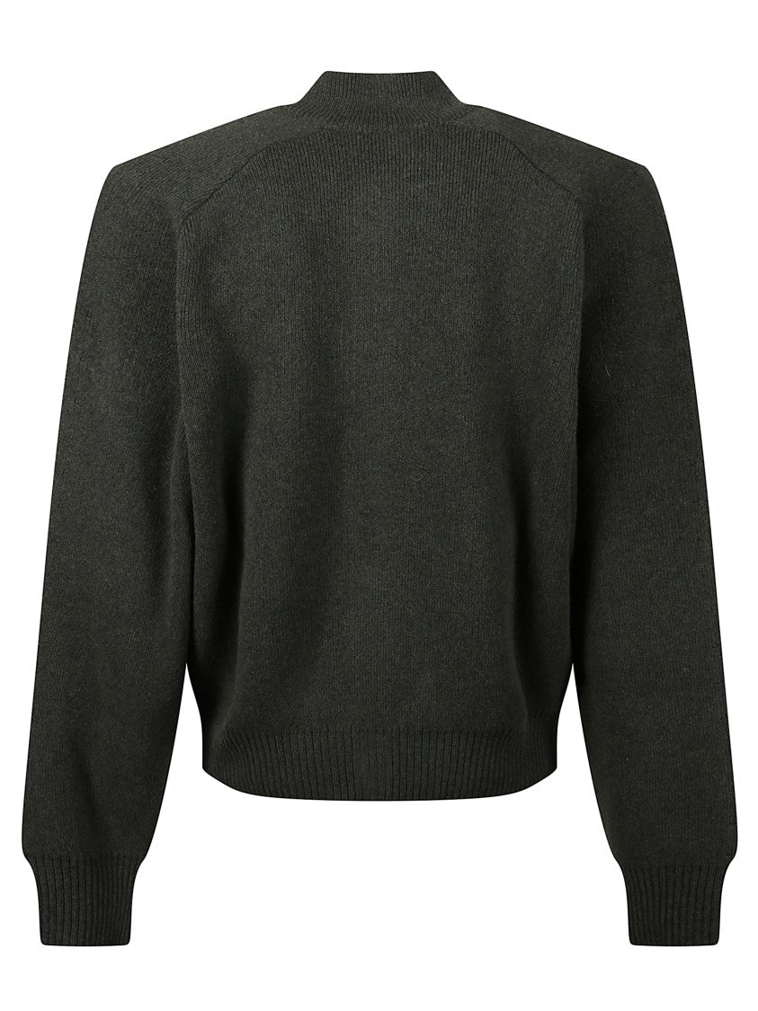 Jacquemus Dark Green Wool Cardigan With Ribbed Collar