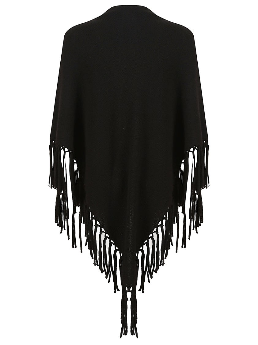 Max Mara Textured Knit Black Wool Scarf With Fringed Edges