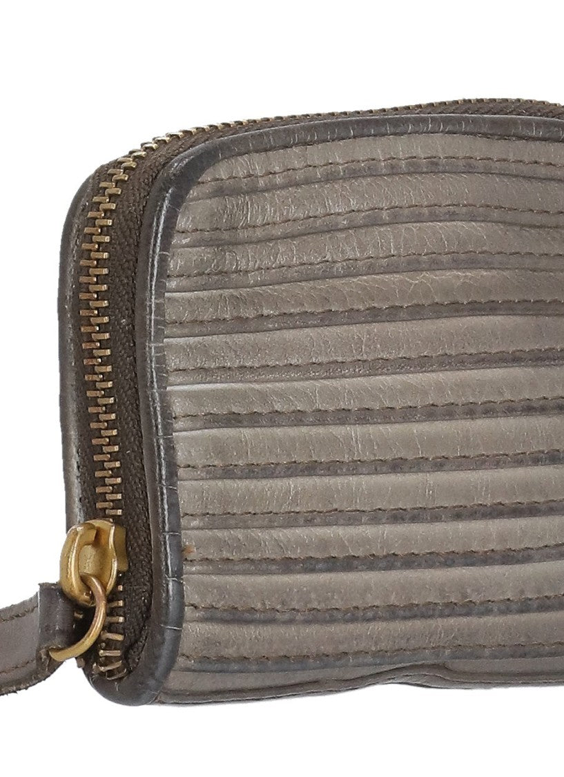 Majo Textured Grey Leather Wallet With Gold-Tone Hardware