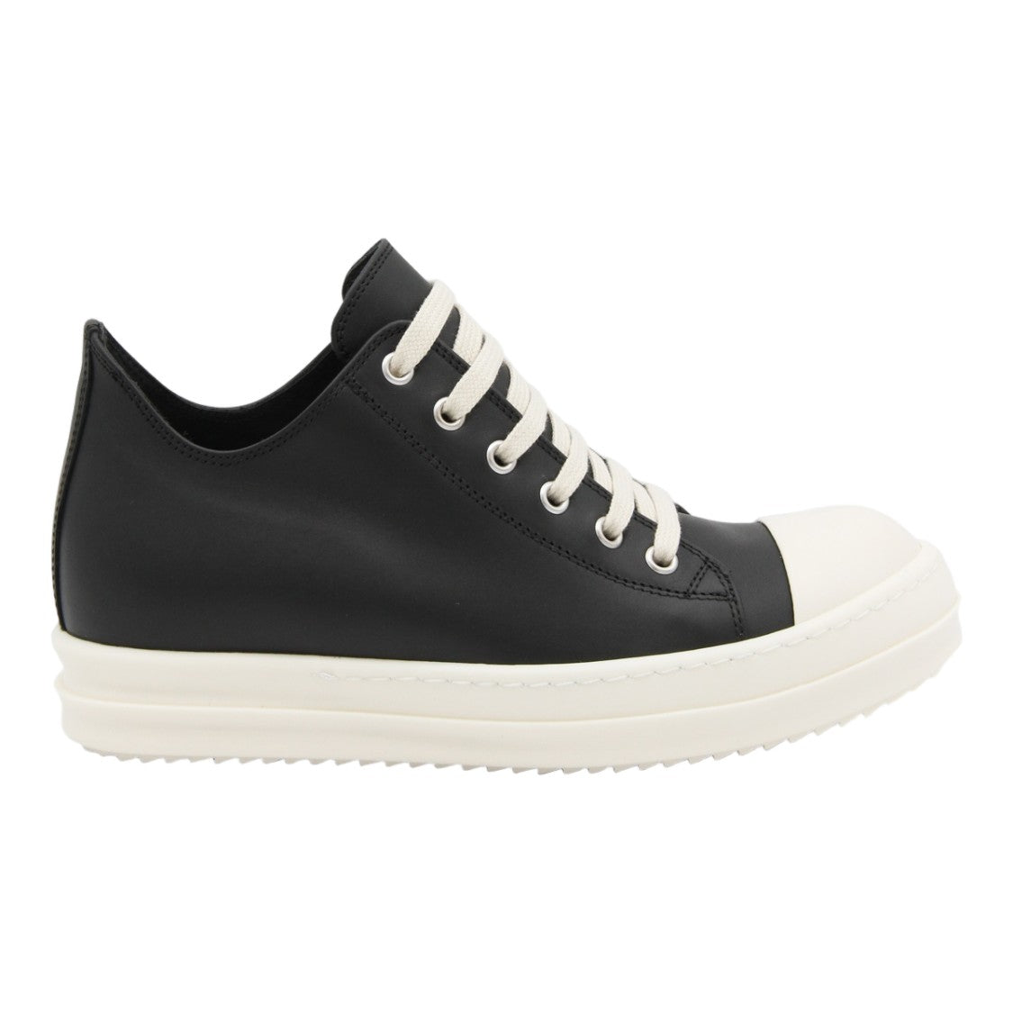 Rick Owens Black Sneakers With White Sole And Cap