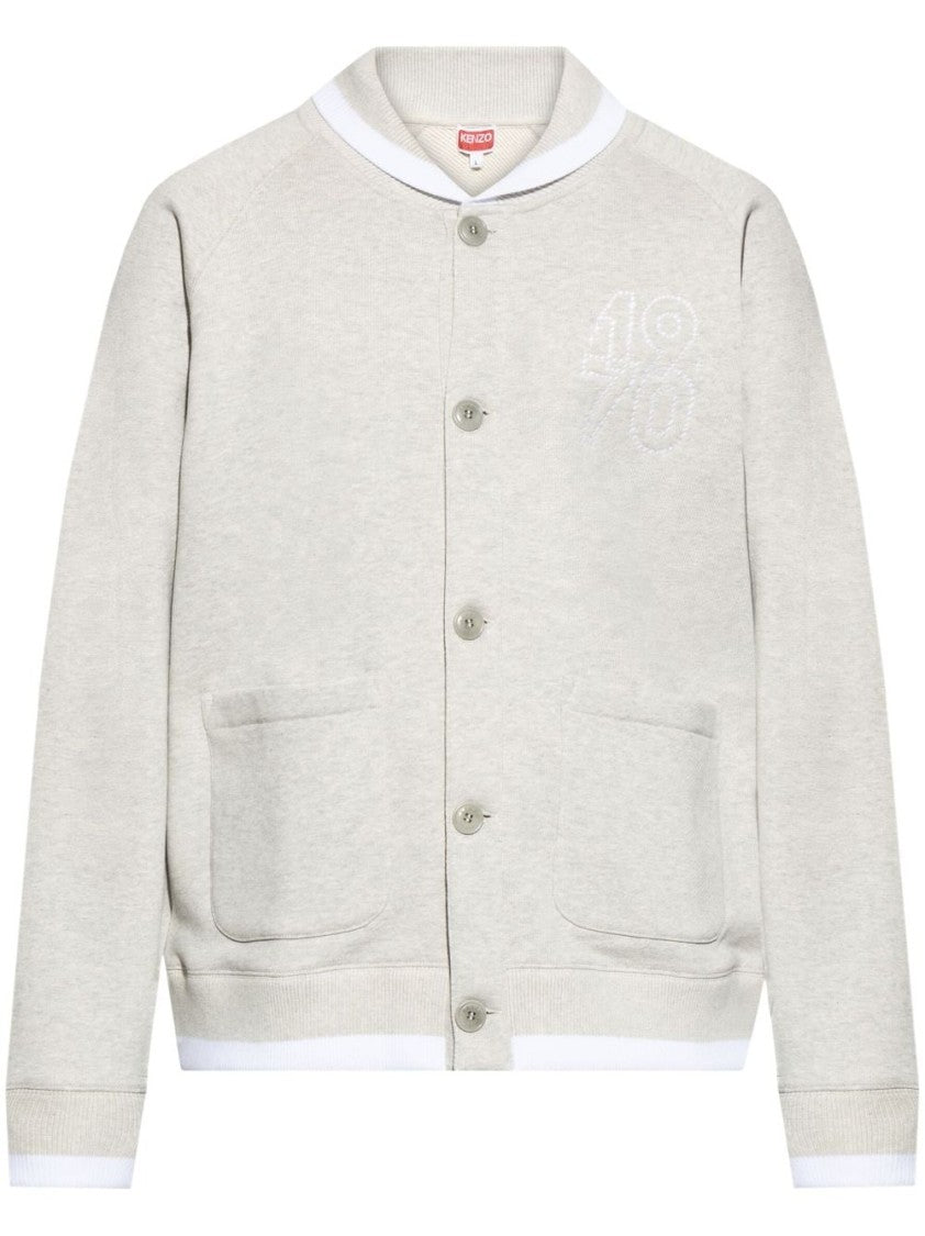 Kenzo Textured Bomber Jacket In Pale Grey With Button-Up Front