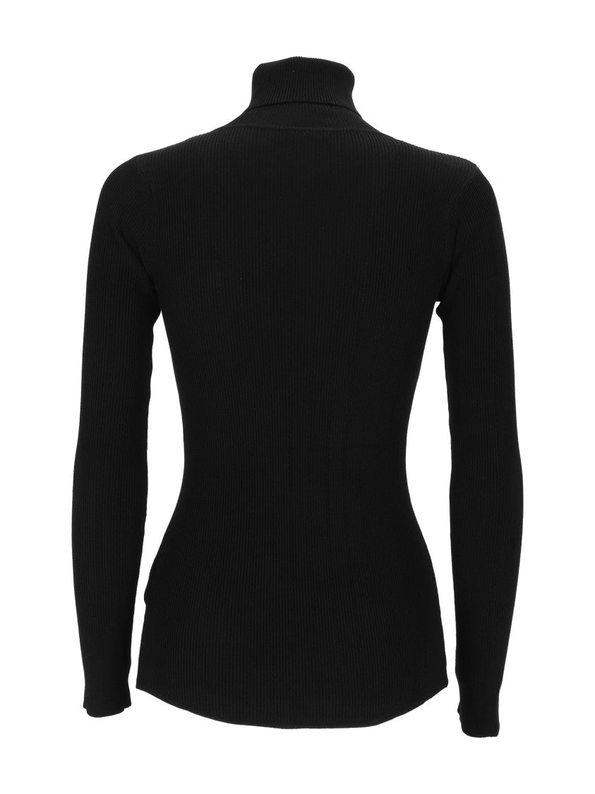 Elisabetta Franchi Fitted Ribbed Knit Top With High Turtleneck