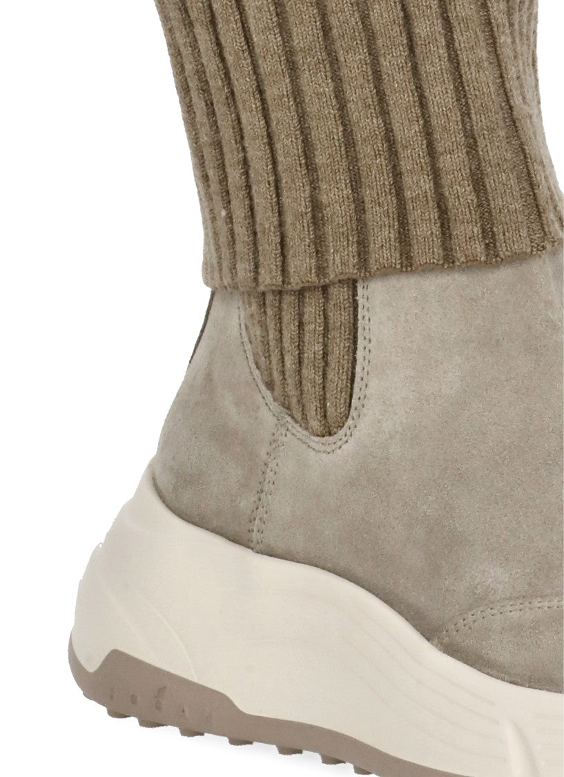 Hogan High-Top Suede Sneakers With Elasticated Fabric Panels