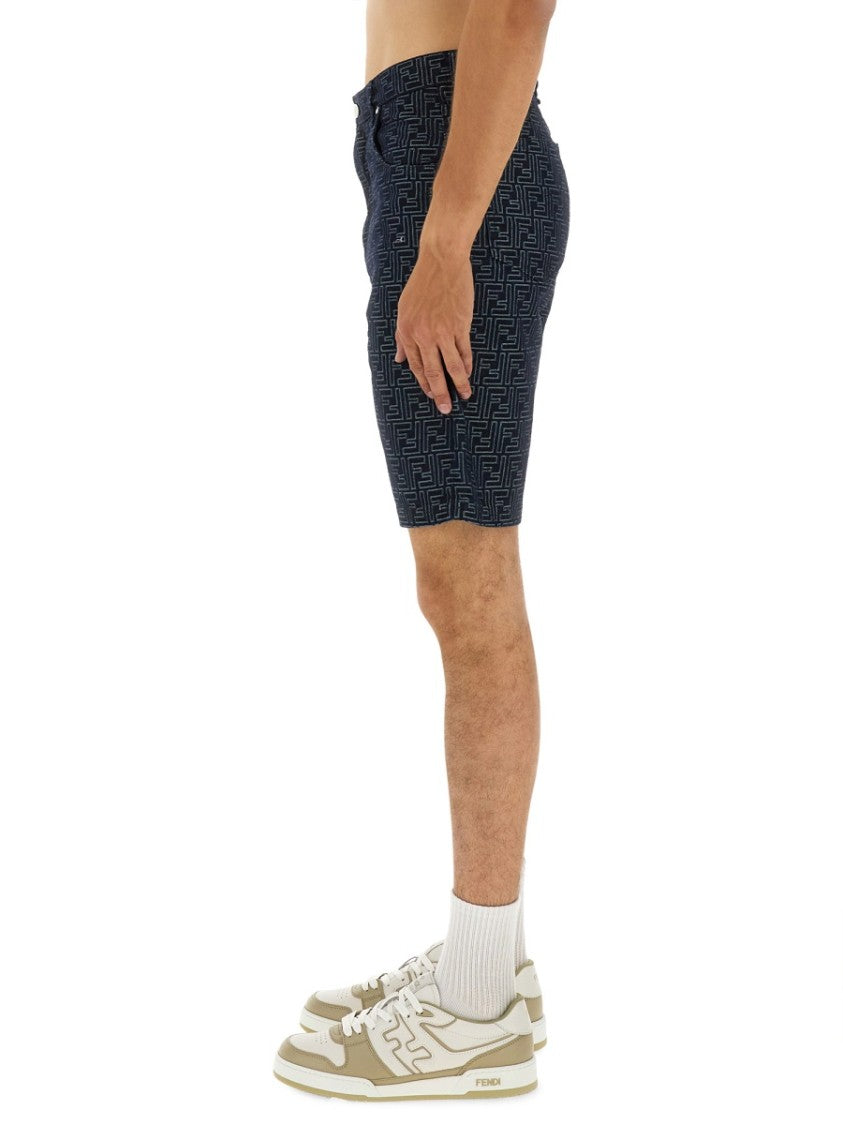 Fendi Ff Jacquard Denim Shorts
